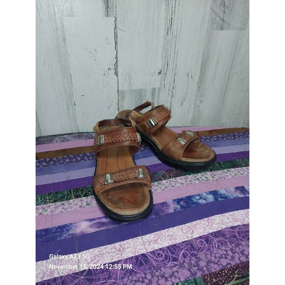 Ariat Stinson Women's Brown Leather Slip On Open Toe Slide Sandal Size 7 B 93423 - Picture 1 of 10